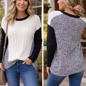Colorblock Cable Knit Sweater | Cream & Black | Cozy Chic Fall Top | BB214i
